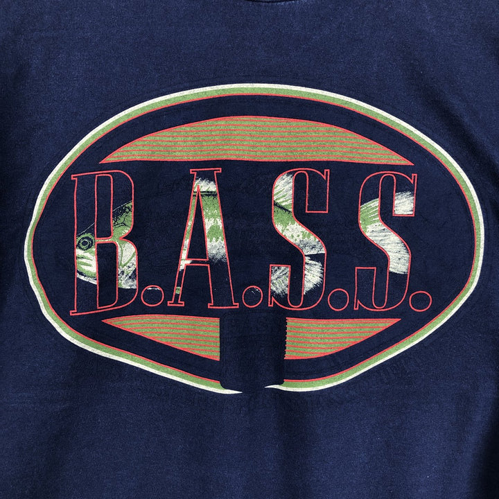 80s-90'S Jerzees BASS Fish Print Animal T-Shirt, Men's Size L (approx.), Vintage cotton navy blue type Vintage Second Hand