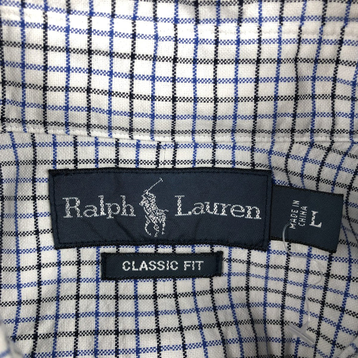 Ralph Lauren Classic Fit Long Sleeve Button Down Check Shirt, Men's Size L cotton white type Vintage Second Hand