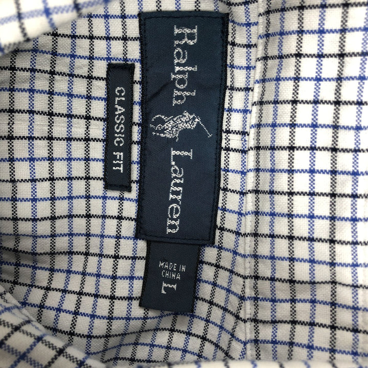 Ralph Lauren Classic Fit Long Sleeve Button Down Check Shirt, Men's Size L cotton white type Vintage Second Hand