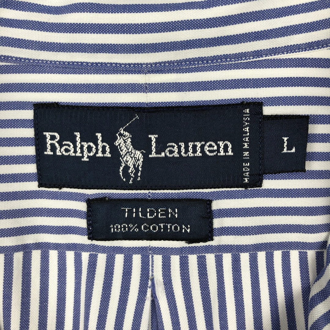 Ralph Lauren TILDEN Long-Sleeve Button-Down Striped Shirt, Men's Size L (approx.) cotton blue type Vintage Second Hand