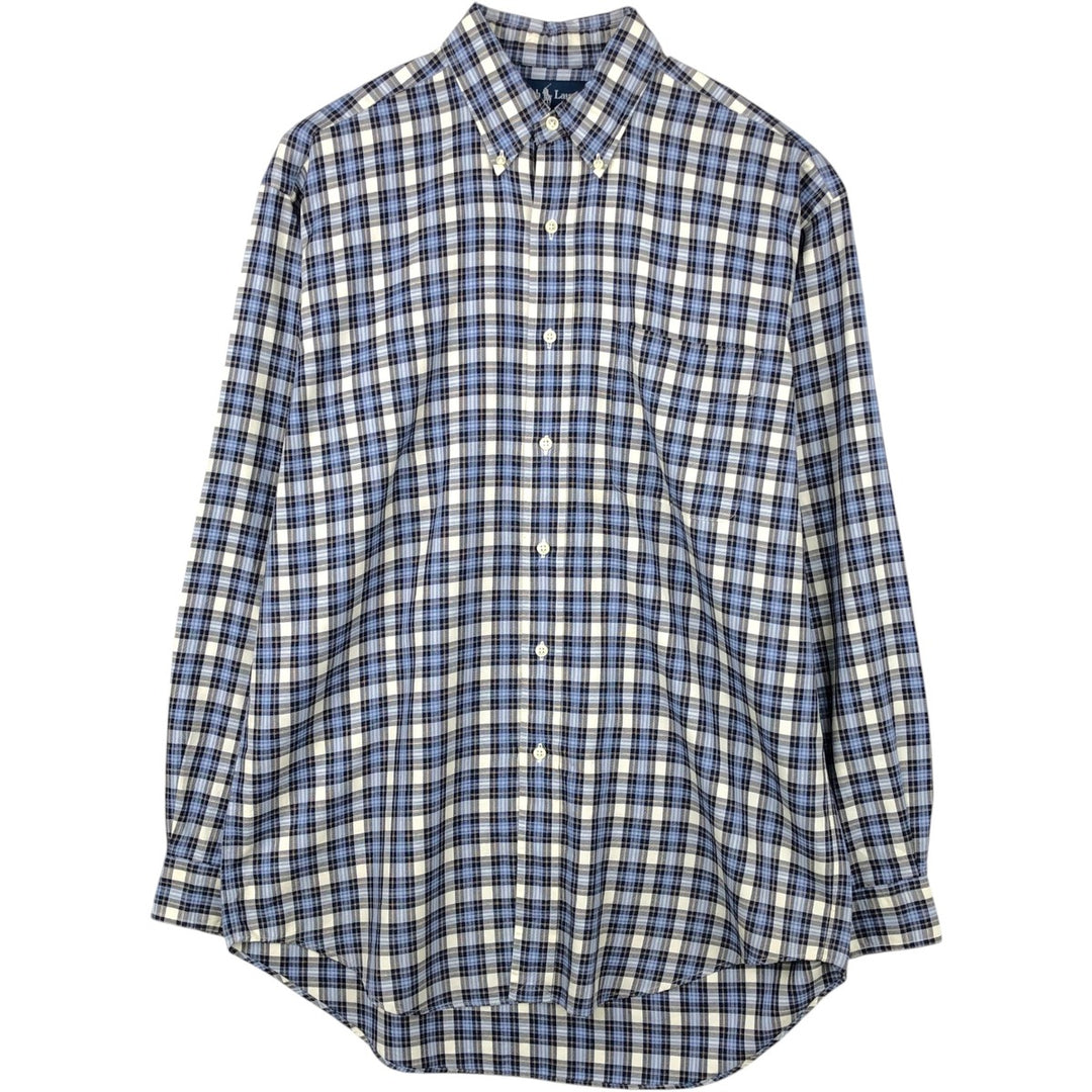 Ralph Lauren BLAKE long sleeve button down check shirt, men's size M cotton navy blue type Vintage Second Hand