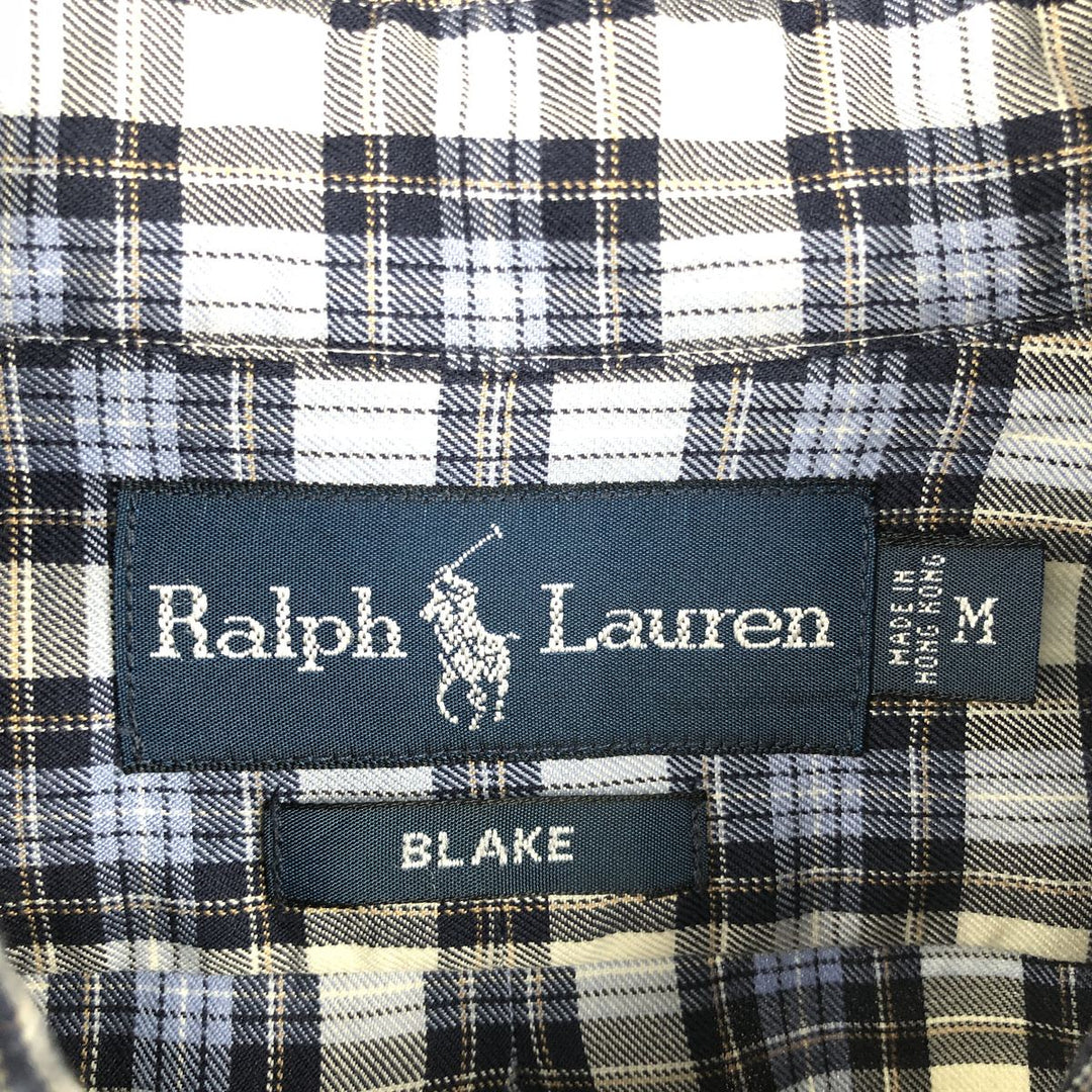 Ralph Lauren BLAKE long sleeve button down check shirt, men's size M cotton navy blue type Vintage Second Hand