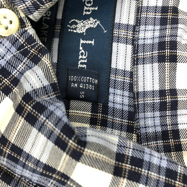 Ralph Lauren BLAKE long sleeve button down check shirt, men's size M cotton navy blue type Vintage Second Hand