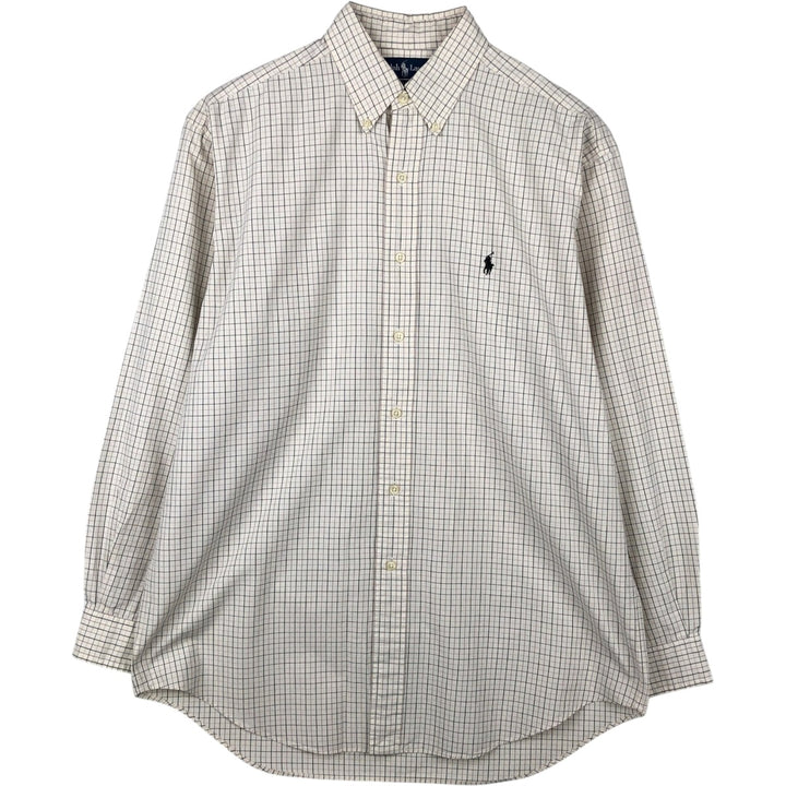 Ralph Lauren BLAKE long sleeve button down check shirt, men's size M cotton ivory Vintage Second Hand