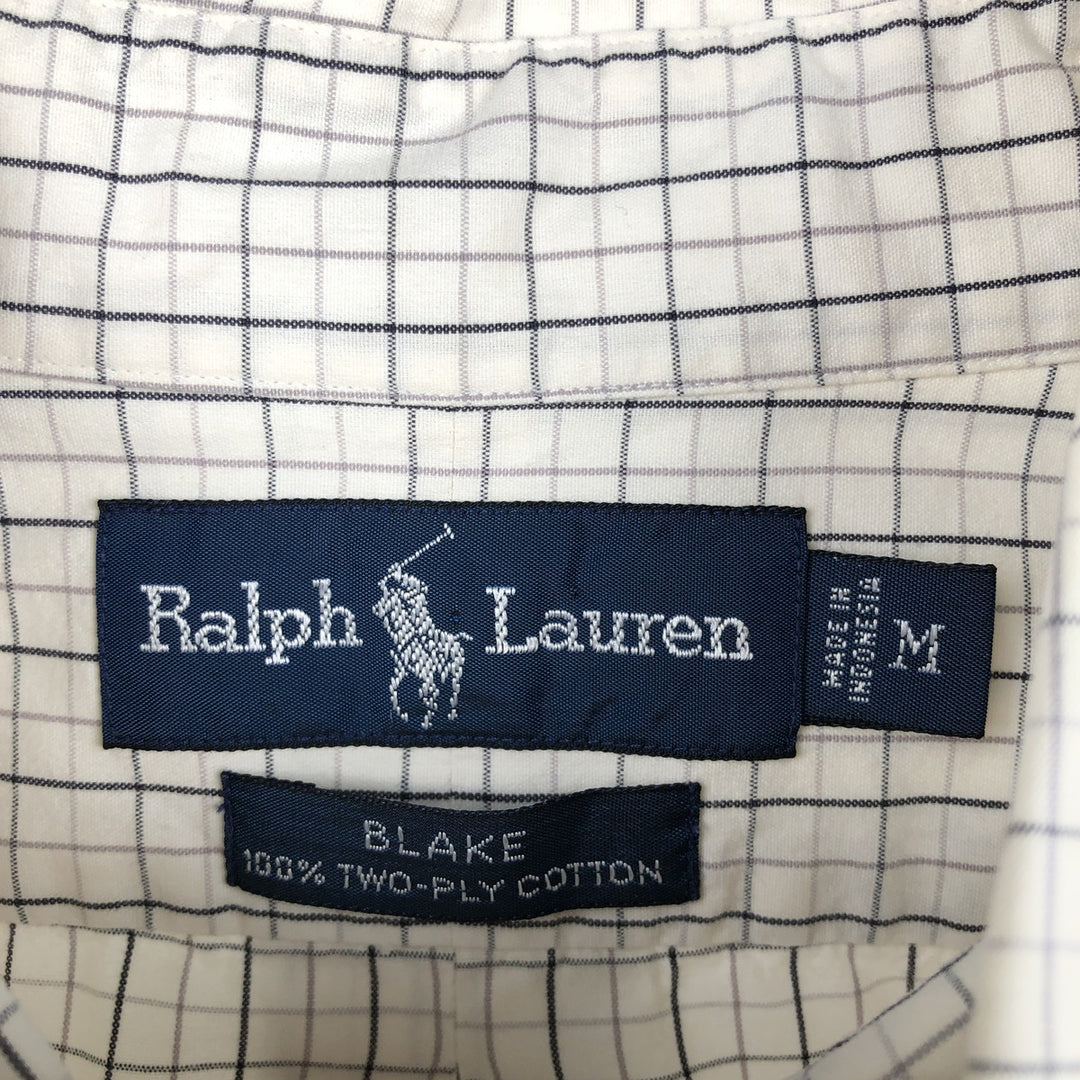 Ralph Lauren BLAKE long sleeve button down check shirt, men's size M cotton ivory Vintage Second Hand