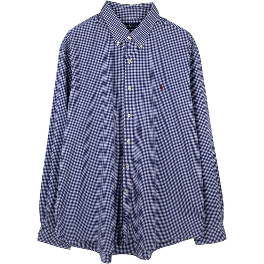 Ralph Lauren Classic Fit Gingham Check Long Sleeve Button-Down Shirt, Men's XXL cotton blue type Vintage Second Hand
