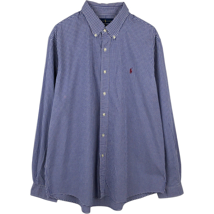 Ralph Lauren Classic Fit Gingham Check Long Sleeve Button-Down Shirt, Men's XXL cotton blue type Vintage Second Hand