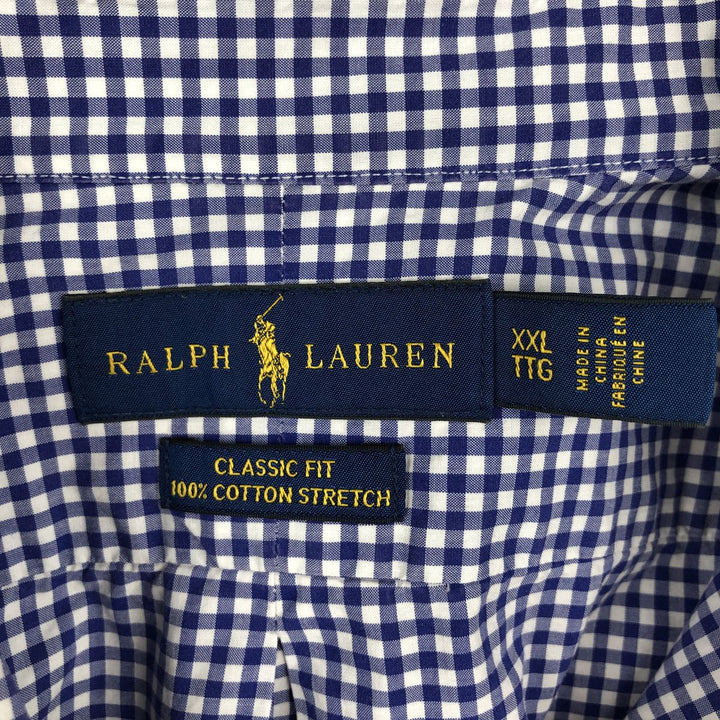 Ralph Lauren Classic Fit Gingham Check Long Sleeve Button-Down Shirt, Men's XXL cotton blue type Vintage Second Hand