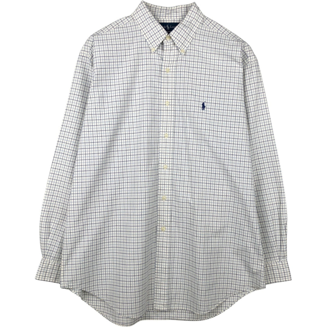 Ralph Lauren BLAKE long sleeve button down check shirt, men's size L cotton white type Vintage Second Hand