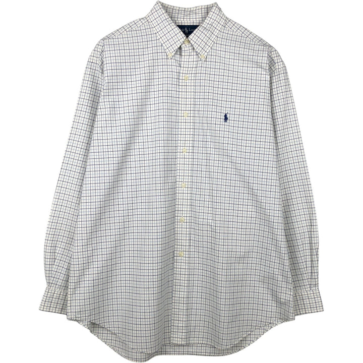 Ralph Lauren BLAKE long sleeve button down check shirt, men's size L cotton white type Vintage Second Hand