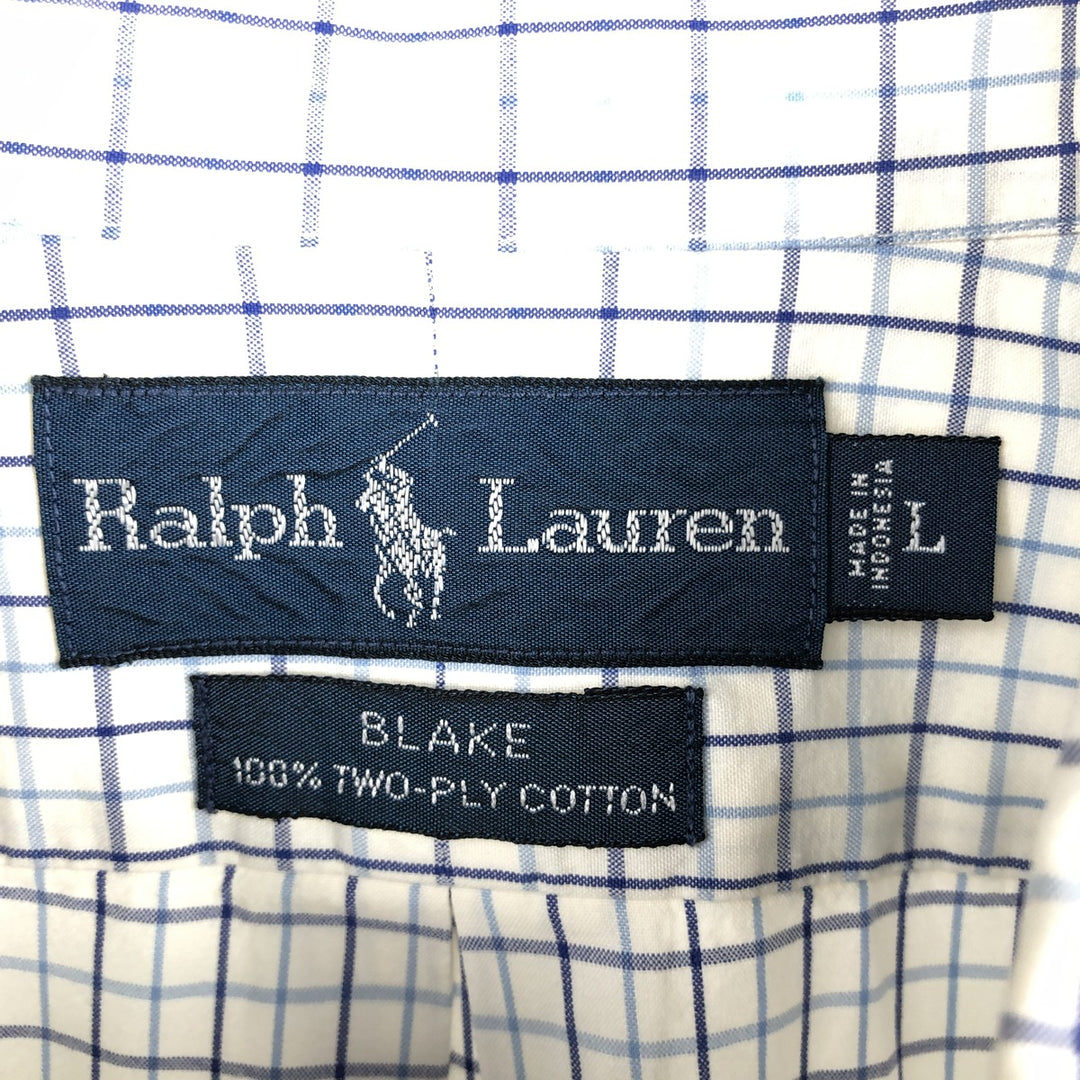Ralph Lauren BLAKE long sleeve button down check shirt, men's size L cotton white type Vintage Second Hand