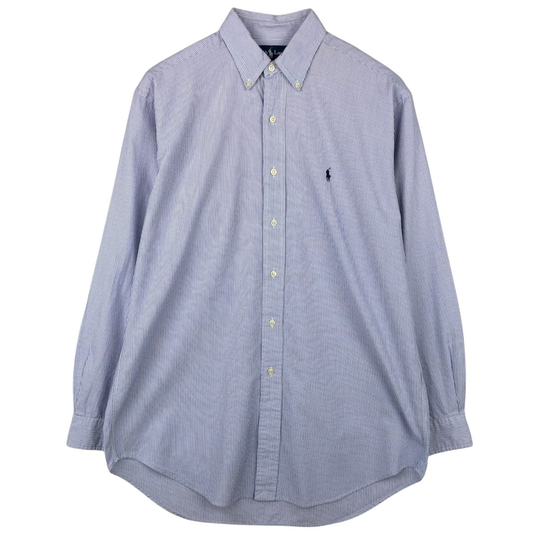 Ralph Lauren BLAKE long sleeve button down striped shirt, men's size M cotton navy blue type Vintage Second Hand