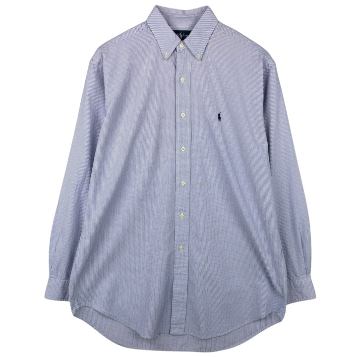 Ralph Lauren BLAKE long sleeve button down striped shirt, men's size M cotton navy blue type Vintage Second Hand