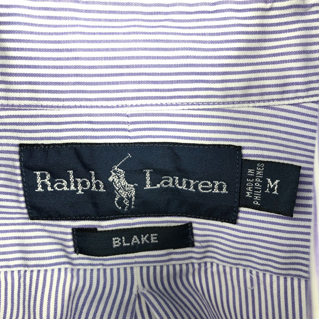 Ralph Lauren BLAKE long sleeve button down striped shirt, men's size M cotton navy blue type Vintage Second Hand