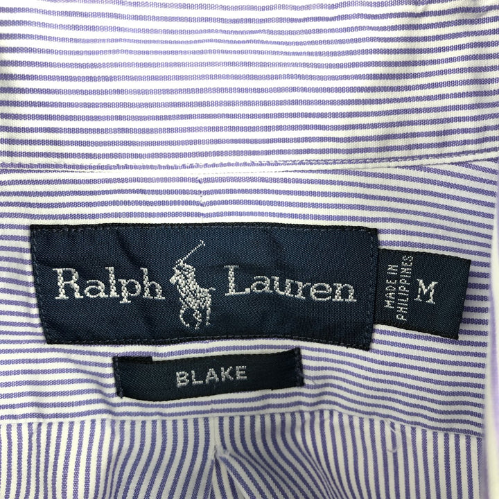 Ralph Lauren BLAKE long sleeve button down striped shirt, men's size M cotton navy blue type Vintage Second Hand