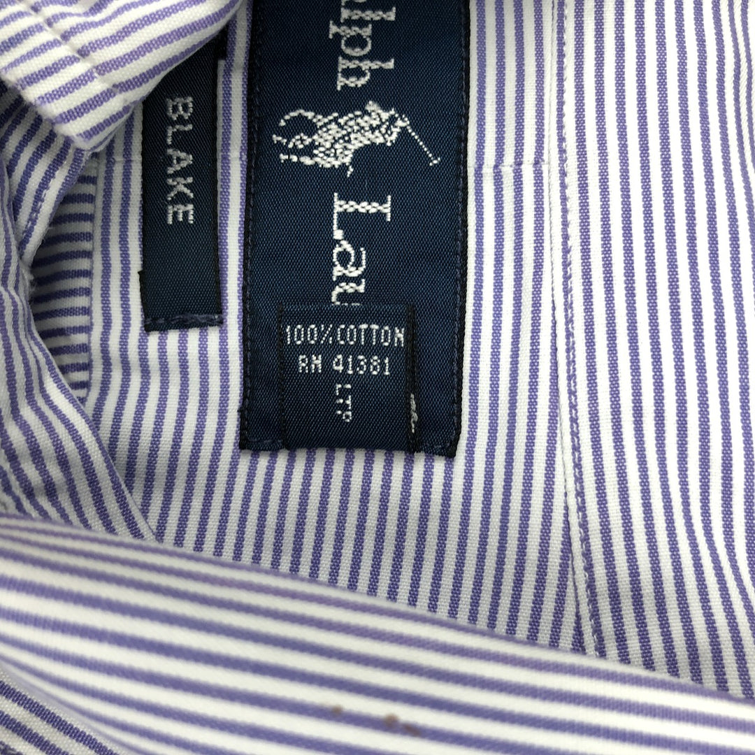 Ralph Lauren BLAKE long sleeve button down striped shirt, men's size M cotton navy blue type Vintage Second Hand