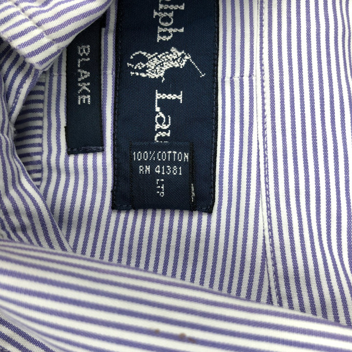Ralph Lauren BLAKE long sleeve button down striped shirt, men's size M cotton navy blue type Vintage Second Hand