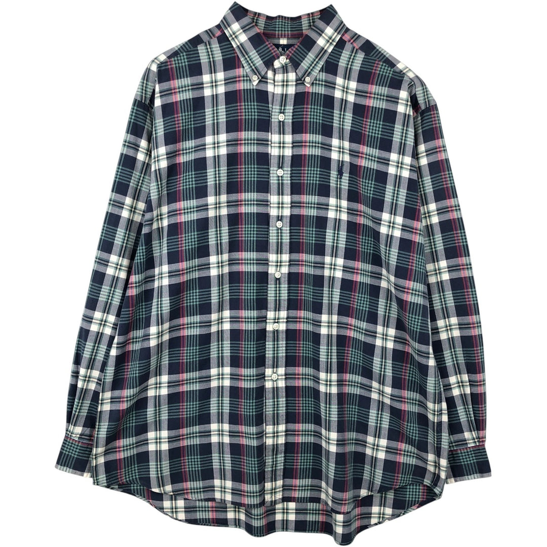 Ralph Lauren BLAKE long sleeve button down check shirt, men's XL size cotton navy blue type Vintage Second Hand