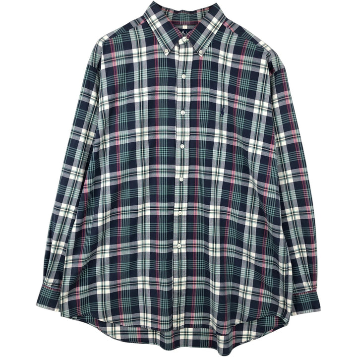 Ralph Lauren BLAKE long sleeve button down check shirt, men's XL size cotton navy blue type Vintage Second Hand