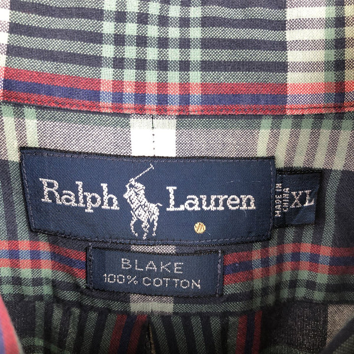 Ralph Lauren BLAKE long sleeve button down check shirt, men's XL size cotton navy blue type Vintage Second Hand