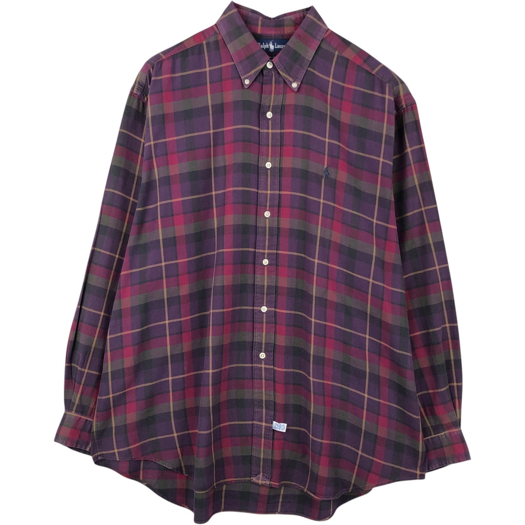 Ralph Lauren long sleeve button down check shirt, men's XL size cotton purple type Vintage Second Hand