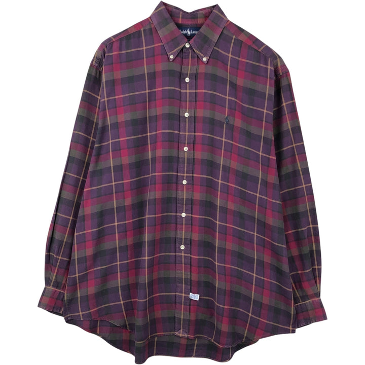 Ralph Lauren long sleeve button down check shirt, men's XL size cotton purple type Vintage Second Hand