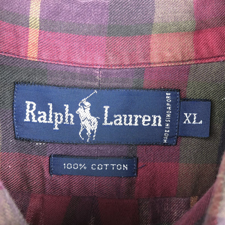 Ralph Lauren long sleeve button down check shirt, men's XL size cotton purple type Vintage Second Hand