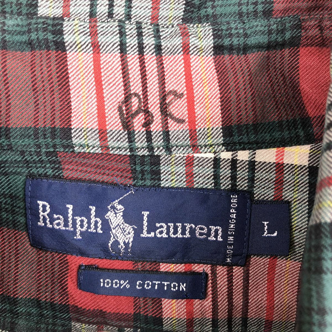 Ralph Lauren long sleeve button down check shirt, men's size L cotton red type Vintage Second Hand