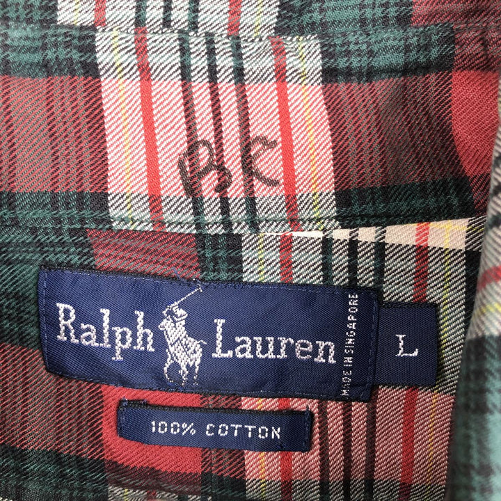 Ralph Lauren long sleeve button down check shirt, men's size L cotton red type Vintage Second Hand