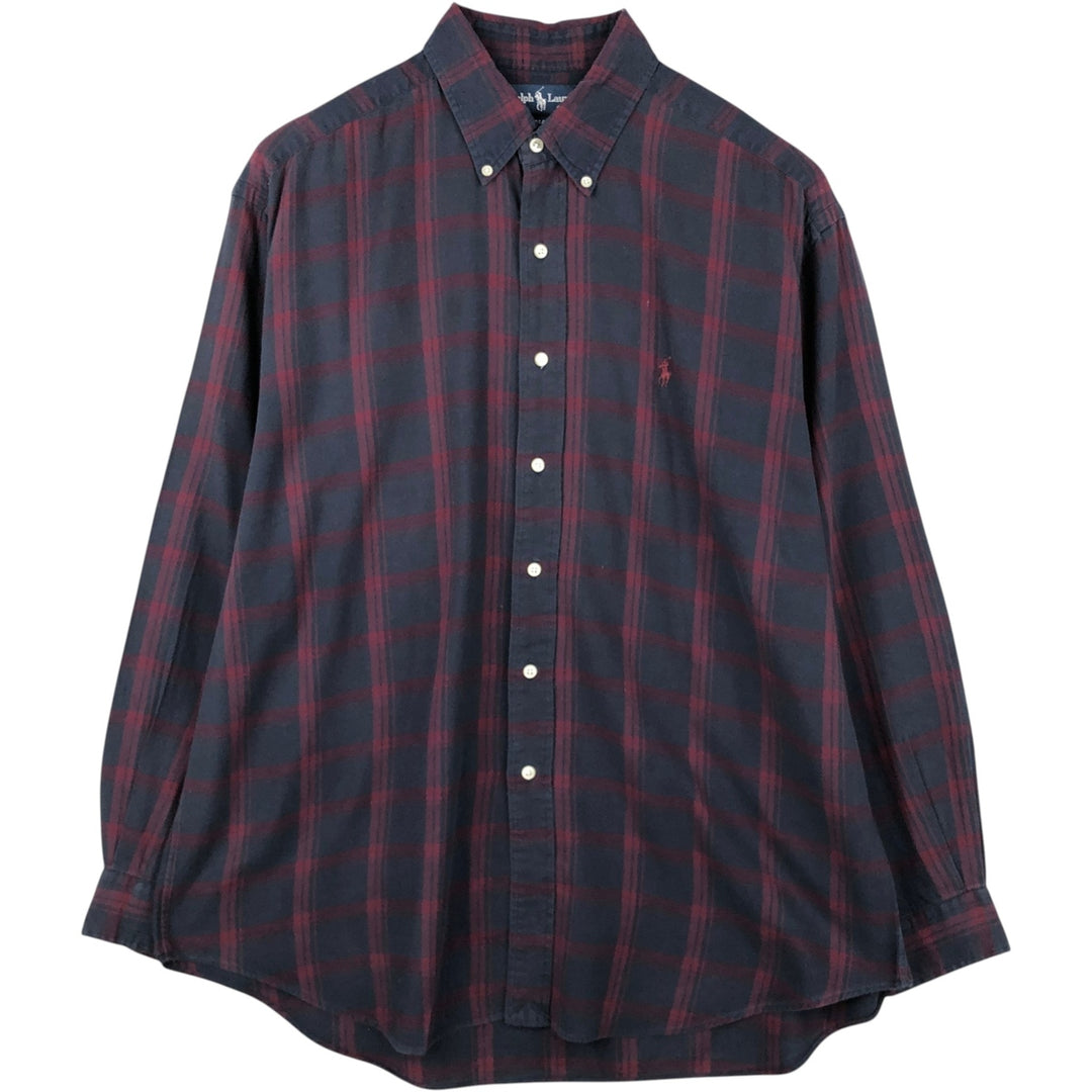 Ralph Lauren BLAKE long sleeve button down check shirt, men's size L cotton navy blue type Vintage Second Hand