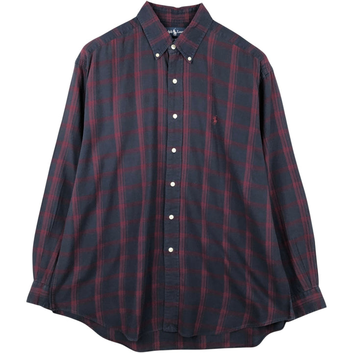 Ralph Lauren BLAKE long sleeve button down check shirt, men's size L cotton navy blue type Vintage Second Hand