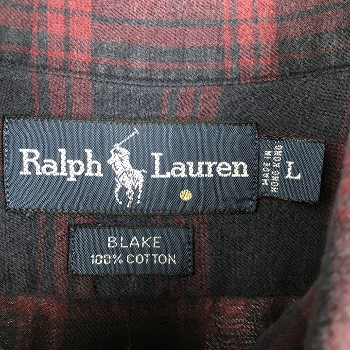 Ralph Lauren BLAKE long sleeve button down check shirt, men's size L cotton navy blue type Vintage Second Hand