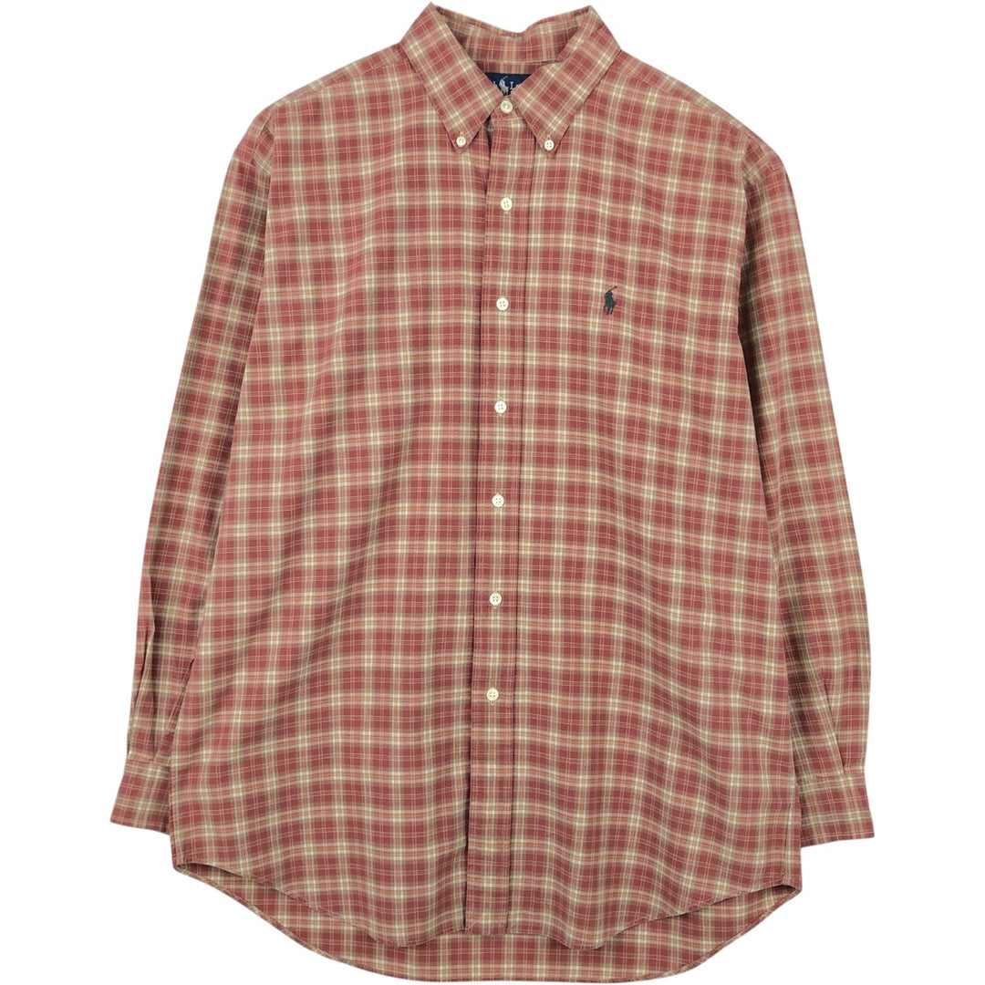 Ralph Lauren BLAKE long sleeve button down check shirt, men's size M cotton red type reddish brown Vintage Second Hand