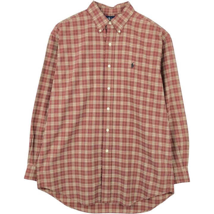 Ralph Lauren BLAKE long sleeve button down check shirt, men's size M cotton red type reddish brown Vintage Second Hand