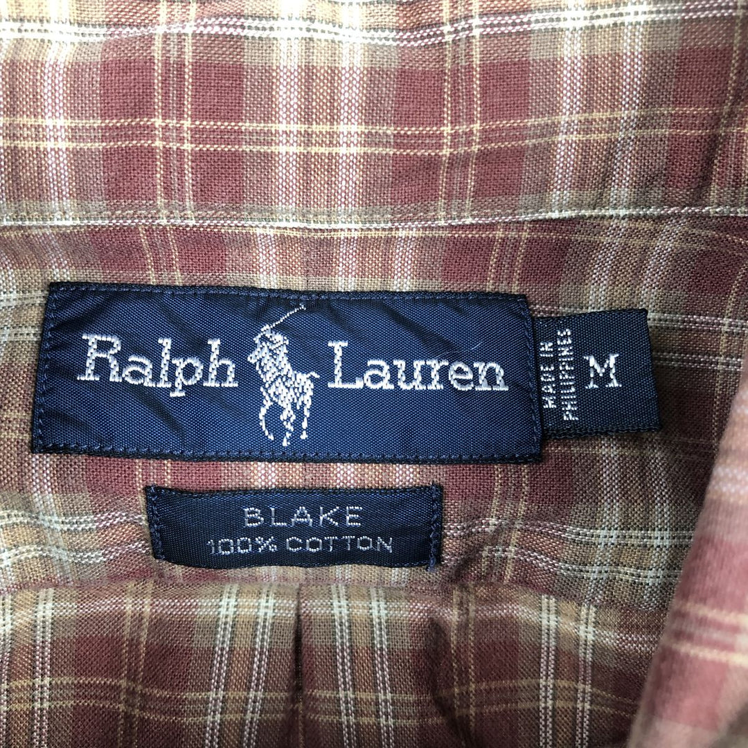 Ralph Lauren BLAKE long sleeve button down check shirt, men's size M cotton red type reddish brown Vintage Second Hand