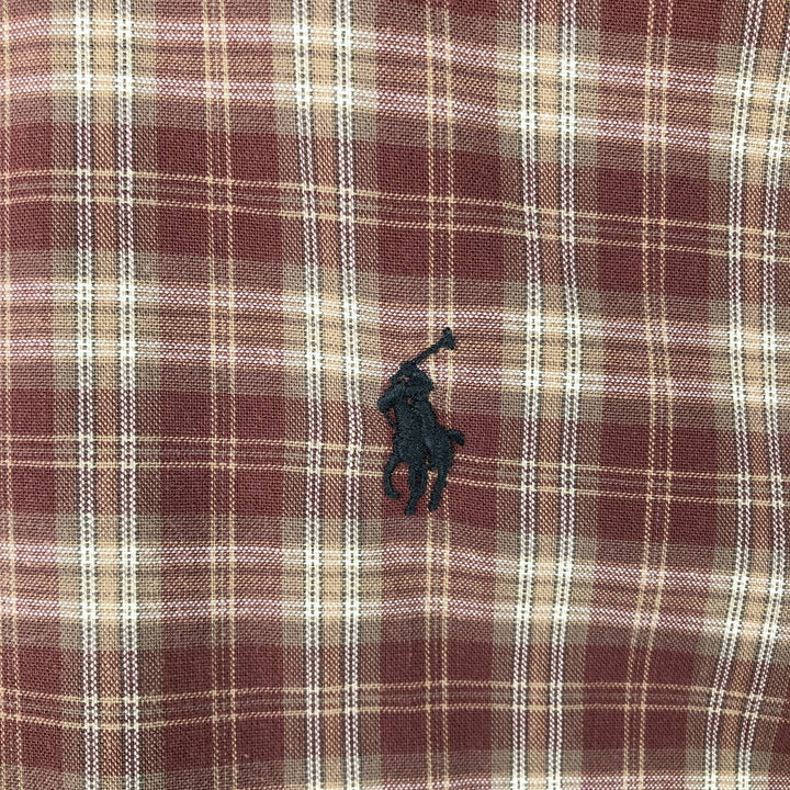 Ralph Lauren BLAKE long sleeve button down check shirt, men's size M cotton red type reddish brown Vintage Second Hand