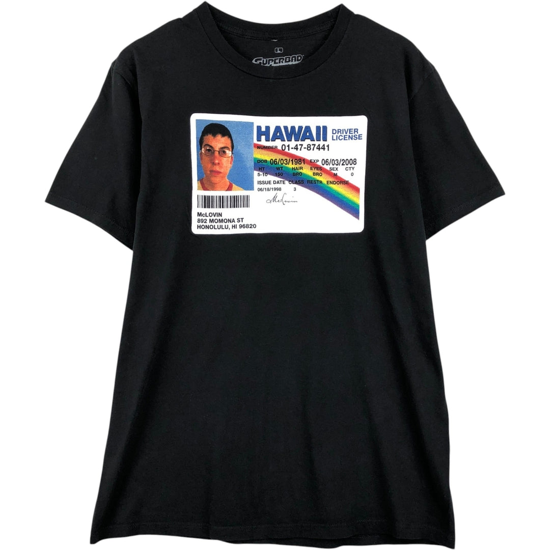 SUPER BAD Superbad Virgin Wars Movie T-shirt Men's L size cotton black type Vintage Second Hand