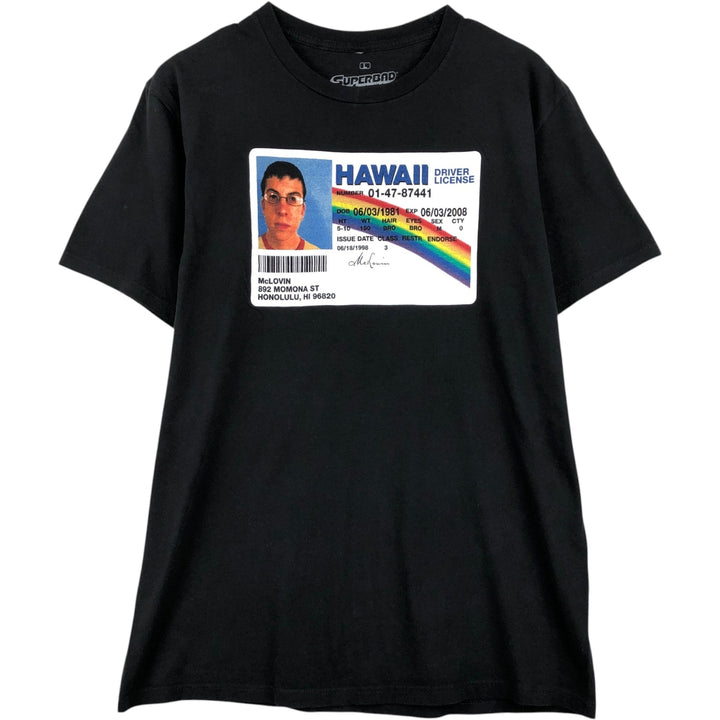SUPER BAD Superbad Virgin Wars Movie T-shirt Men's L size cotton black type Vintage Second Hand