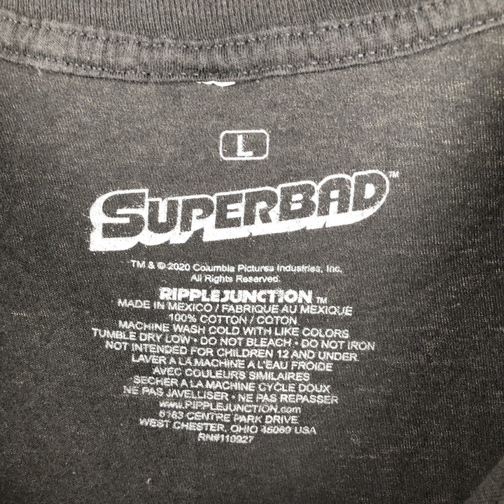 SUPER BAD Superbad Virgin Wars Movie T-shirt Men's L size cotton black type Vintage Second Hand