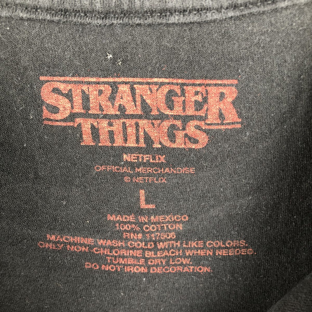 STRANGER THINGS Stranger Things Movie T-shirt Men's L size cotton black type Vintage Second Hand