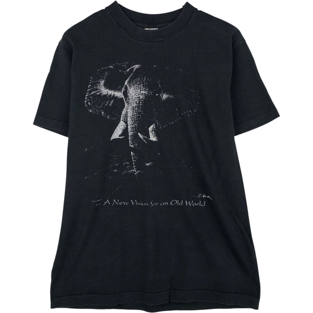 90'S Fruit of the Loom Elephant Print Animal T-Shirt, Made in USA, Men's Size M (approx.), Vintage cotton black type Vintage Second Hand