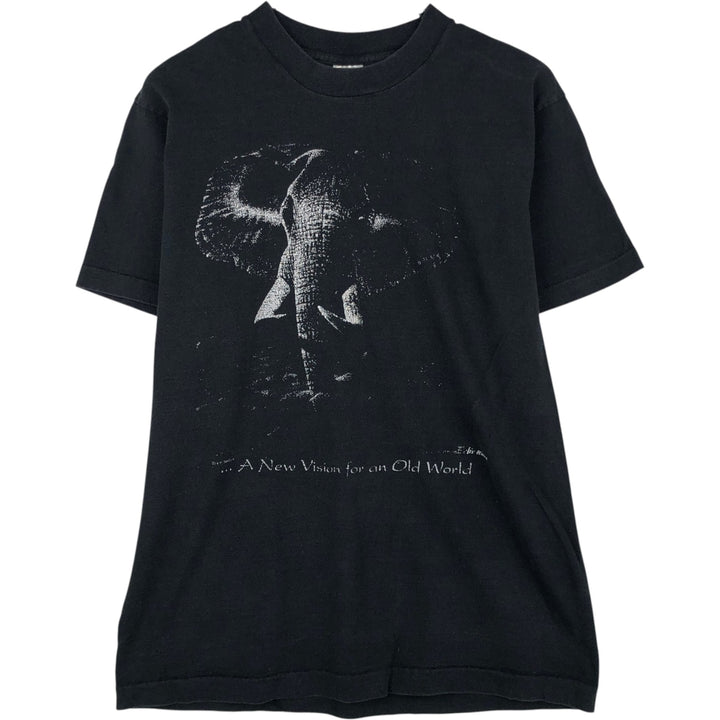 90'S Fruit of the Loom Elephant Print Animal T-Shirt, Made in USA, Men's Size M (approx.), Vintage cotton black type Vintage Second Hand