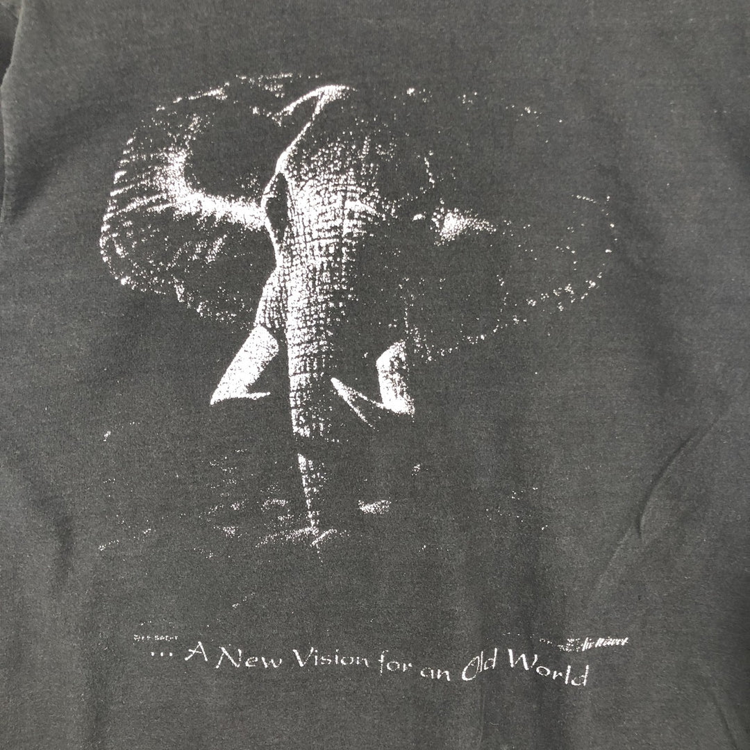 90'S Fruit of the Loom Elephant Print Animal T-Shirt, Made in USA, Men's Size M (approx.), Vintage cotton black type Vintage Second Hand