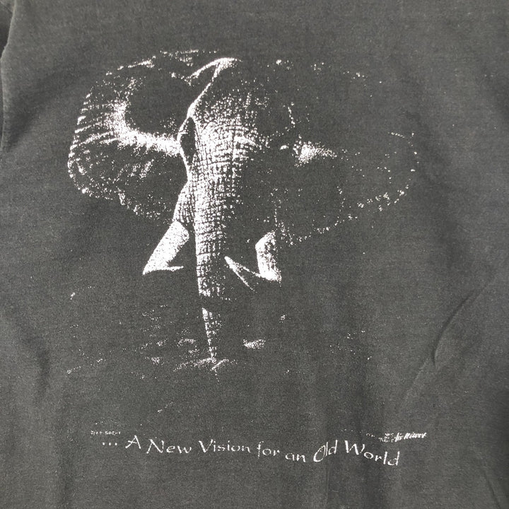 90'S Fruit of the Loom Elephant Print Animal T-Shirt, Made in USA, Men's Size M (approx.), Vintage cotton black type Vintage Second Hand