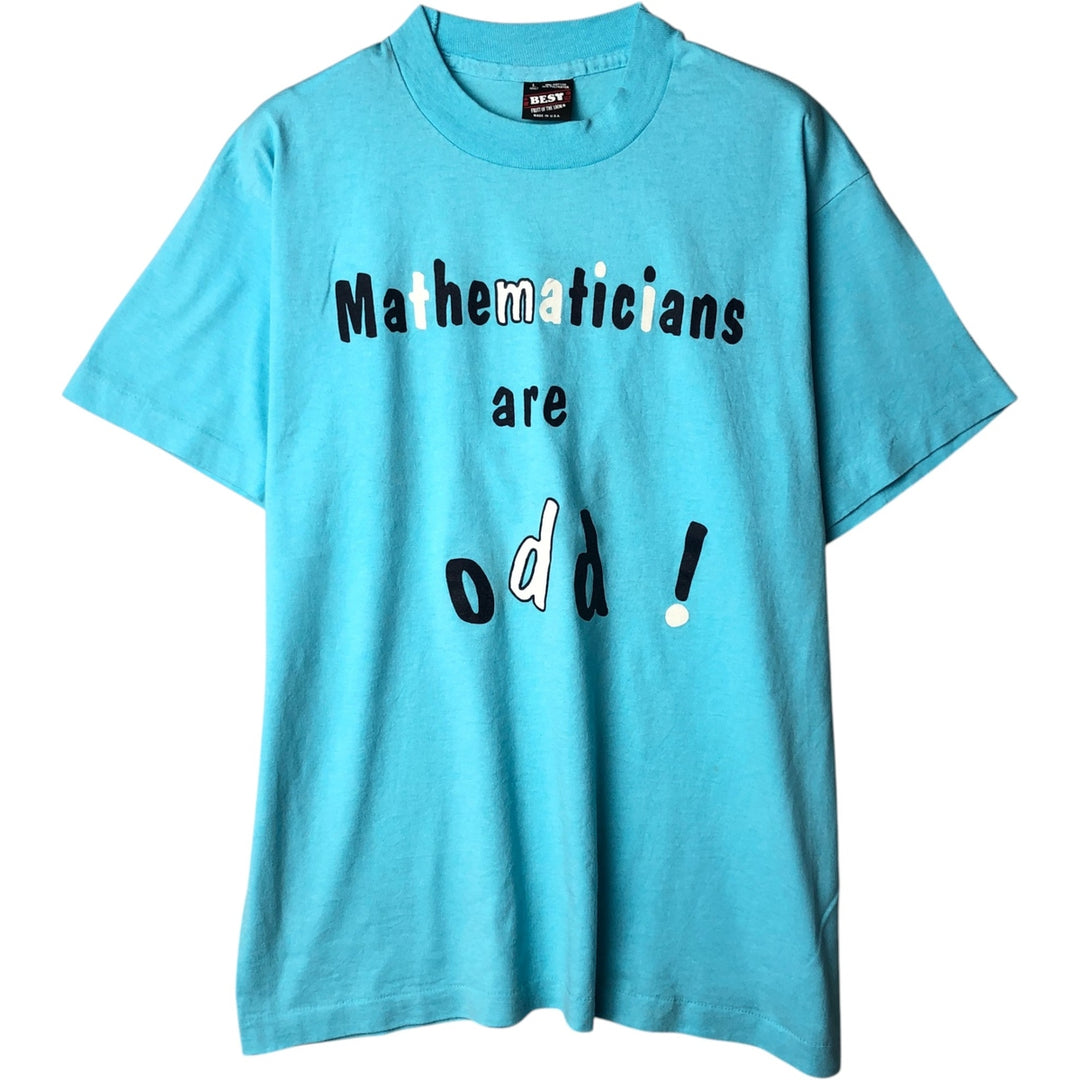90'S Fruit of the Loom Message Print T-Shirt Made in USA Men's L Size Vintage cotton Blue type light blue Vintage Second Hand