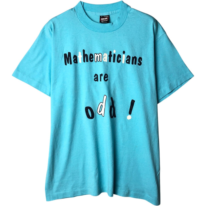 90'S Fruit of the Loom Message Print T-Shirt Made in USA Men's L Size Vintage cotton Blue type light blue Vintage Second Hand