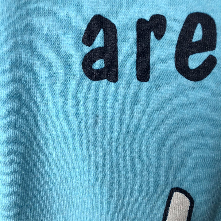 90'S Fruit of the Loom Message Print T-Shirt Made in USA Men's L Size Vintage cotton Blue type light blue Vintage Second Hand
