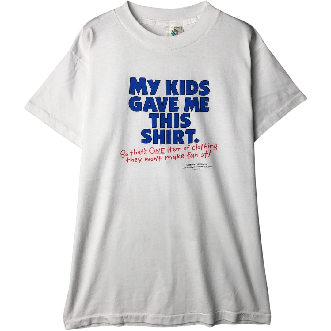 90'S NATIONAL MILLS Message Print T-Shirt, Made in USA, Men's XL (approx.), Vintage polyester white type Vintage Second Hand