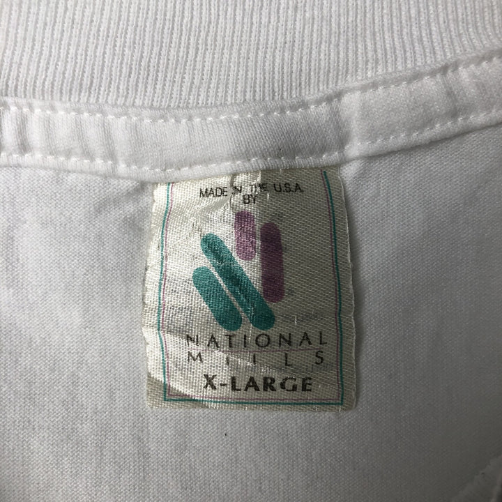 90'S NATIONAL MILLS Message Print T-Shirt, Made in USA, Men's XL (approx.), Vintage polyester white type Vintage Second Hand