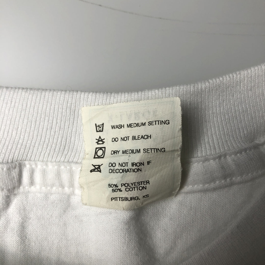 90'S NATIONAL MILLS Message Print T-Shirt, Made in USA, Men's XL (approx.), Vintage polyester white type Vintage Second Hand